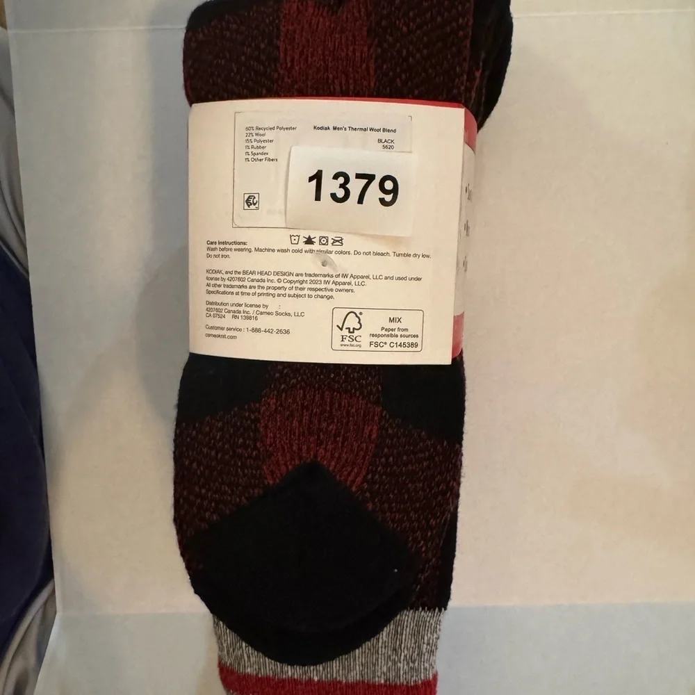 KODIAK MENS WOOL THERMAL SOCK BLKRED